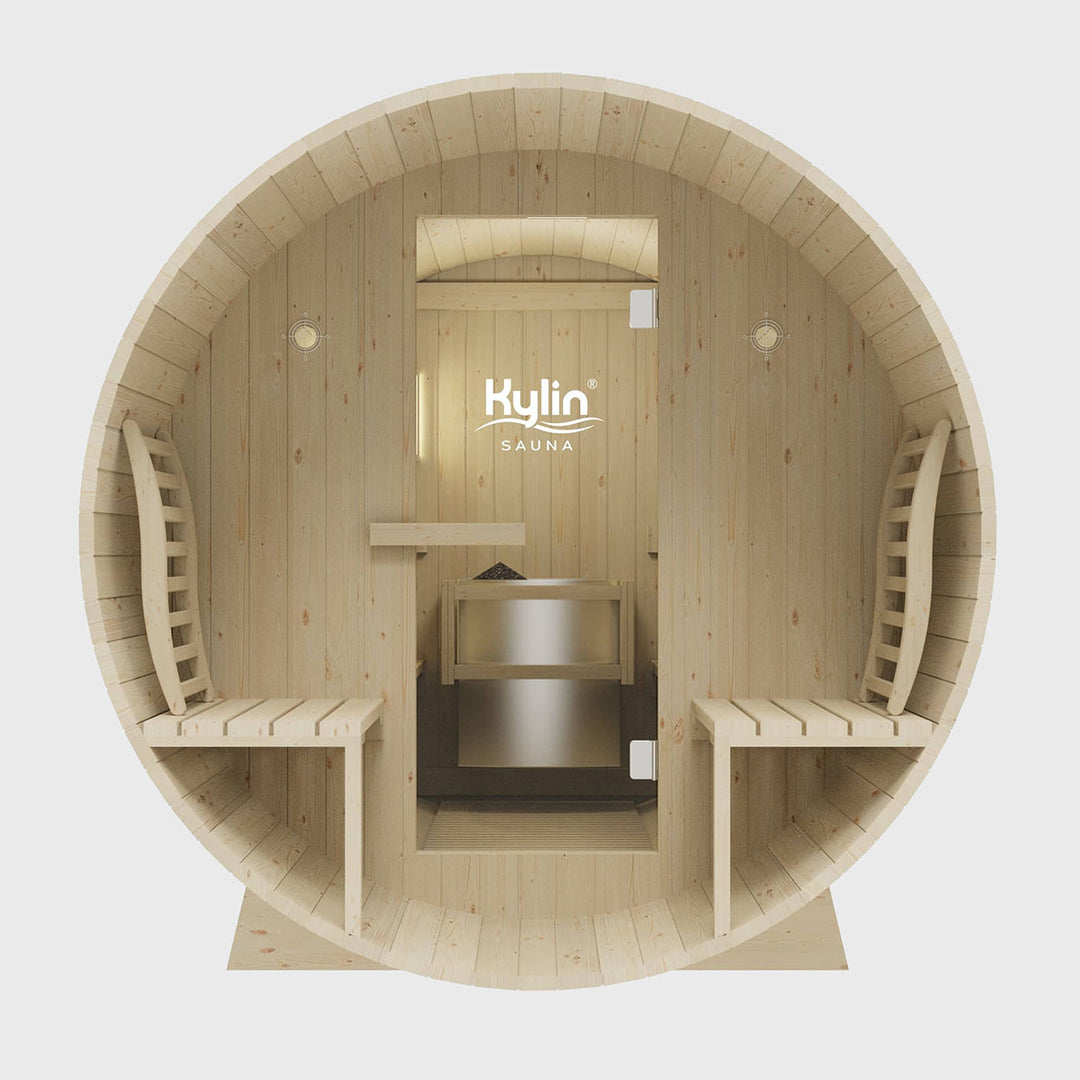 Kylin® Sauna - 4 Person Outdoor Barrel Sauna NYS-8M2 With Covered Porch