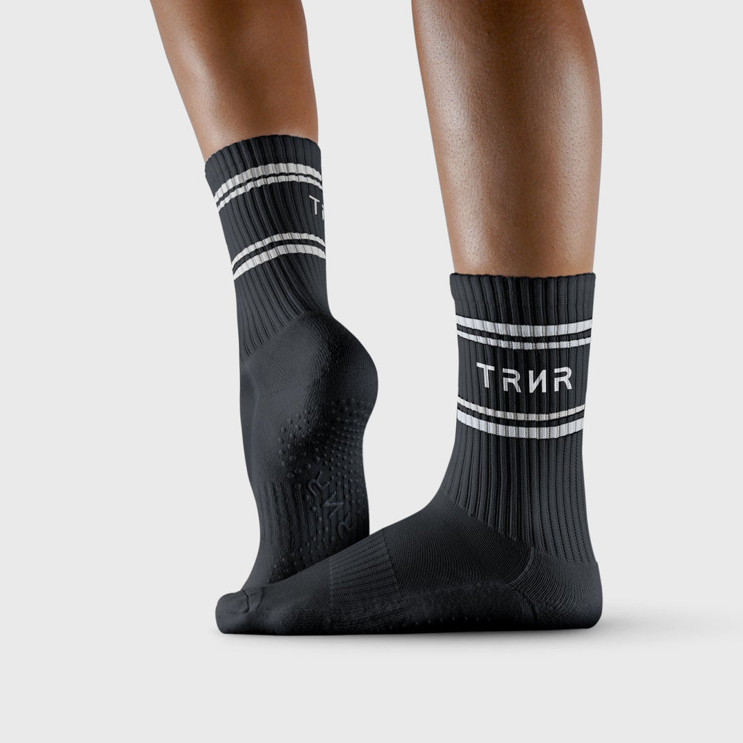 TRNR - Crew Grip Socks - M/L (Black/White Pinstripe)
