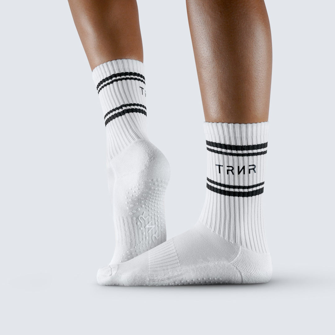 TRNR - Crew Grip Socks - M/L (White/Black Pinstripe)