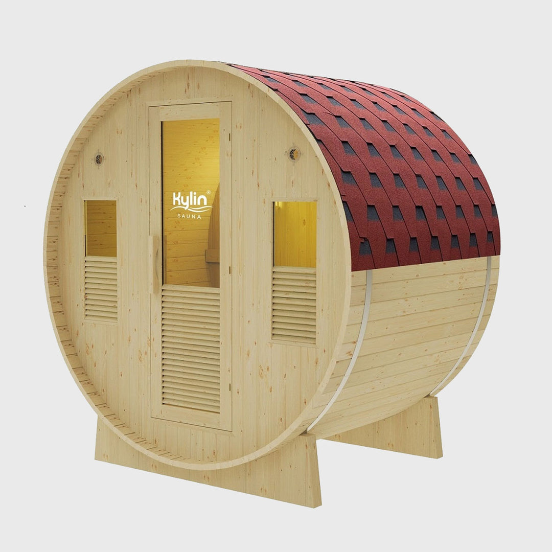 Kylin® Sauna - 4 Person Outdoor Barrel Sauna NYS-8M2 With Covered Porch