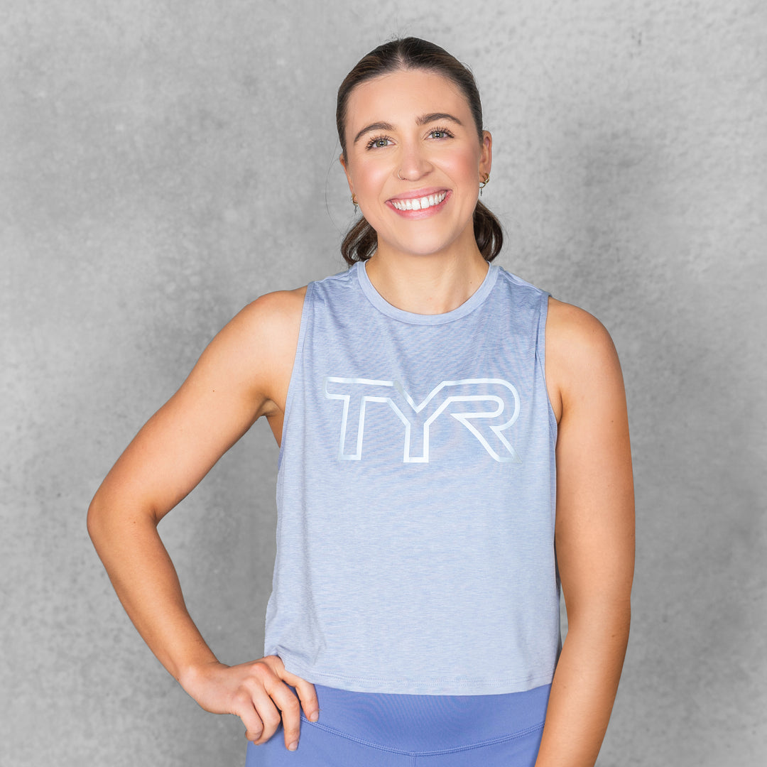 TYR - WOMEN'S CLIMADRY CROPPED TECH TANK - BLUE ICE HEATHER