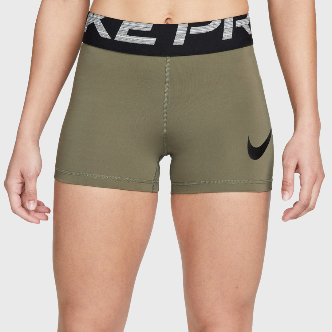 Nike - Pro Dri-FIT Women's 3" Graphic Training Shorts - MEDIUM OLIVE/BLACK/BLACK
