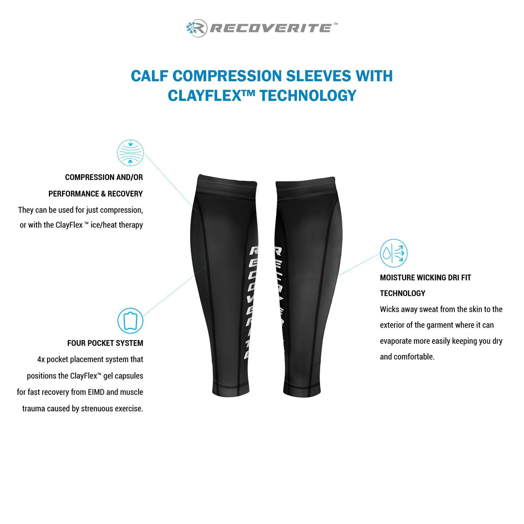 RECOVERITE - Calf Compression Sleeves with Ice/Heat Gel Packs